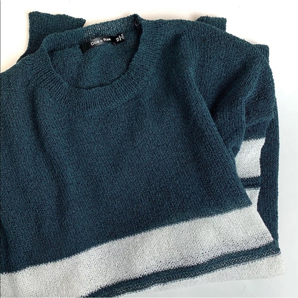 DOE & RAE Lightweight Open Knit Sweater Dark Green White Stripe Size M NWT - Picture 2 of 9